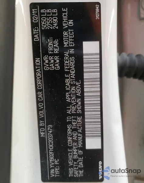 2012 Volvo S60 T6 from USA, damaged, VIN YV1902FH3C2037479